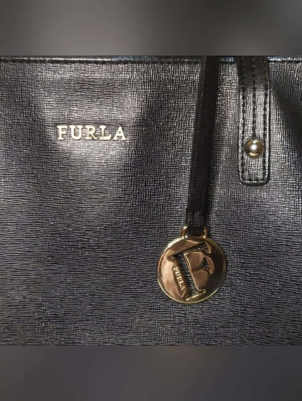 Furla Black Saffiano Leather Tote Bag EUC